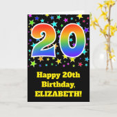 Carte Étoiles colorées + Motif arc-en-ciel "20" Annivers (Fleur jaune)