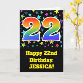 Carte Étoiles colorées + Motif arc-en-ciel "22" Annivers (Fleur jaune)