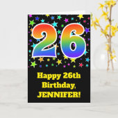 Carte Étoiles colorées + Motif arc-en-ciel "26" Annivers (Fleur jaune)