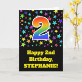 Carte Étoiles colorées + Motif arc-en-ciel "2" Anniversa (Fleur jaune)