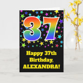 Carte Étoiles colorées + Motif arc-en-ciel "37" Annivers (Fleur jaune)