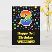 Carte Étoiles colorées + Motif arc-en-ciel "3" Anniversa (Fleur jaune)