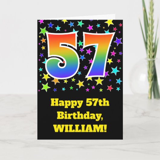 Carte Étoiles colorées + Motif arc-en-ciel "57" Annivers (Devant)
