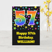 Carte Étoiles colorées + Motif arc-en-ciel "57" Annivers (Fleur jaune)