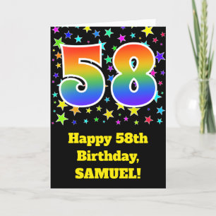 Carte Étoiles colorées + Motif arc-en-ciel "58" Annivers