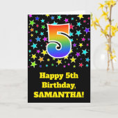 Carte Étoiles colorées + Motif arc-en-ciel "5" Anniversa (Fleur jaune)