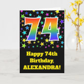 Carte Étoiles colorées + Motif arc-en-ciel "74" Annivers (Fleur jaune)