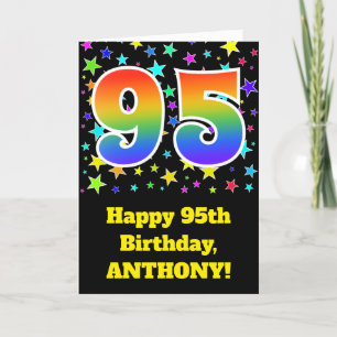 Carte Étoiles colorées + Motif arc-en-ciel "95" Annivers