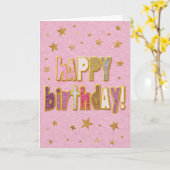 Carte Étoiles d'anniversaire roses (Fleur jaune)