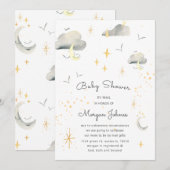 Carte étoiles de lune souriantes Baby shower par courrie (Devant / Derrière)