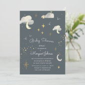 Carte étoiles de lune souriantes Baby shower par courrie (Debout devant)