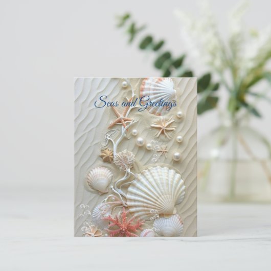 Carte Étoiles de mer roses corail perles des mers et sal (Debout devant)