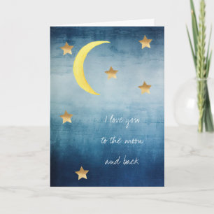 Carte Étoiles d'or Blue Moon Je vous aime jusqu'à la lun