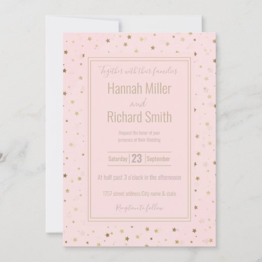 Carte Etoiles d'or Design rose (Devant)