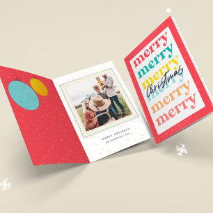 Carte Étoiles d'or moderne Boules de Noël rouges Une pho