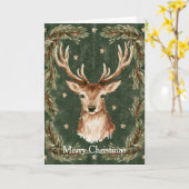 Carte Étoiles dorées de Noël de cerf vert (Fleur jaune)