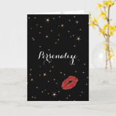 Carte Étoiles Dorées Glamour avec Baiser de Rouge à Lèvr (Fleur jaune)