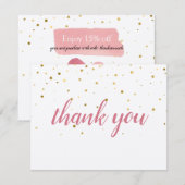 Carte Étoiles Dorées Remerciement Rustique Script Rose C (Devant / Derrière)