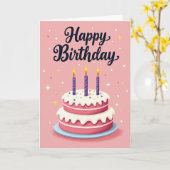 Carte Étoiles et Gâteau d'Anniversaire (Fleur jaune)