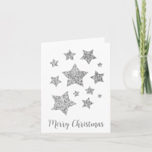Carte Étoiles étincelantes Noël Fête gris argent