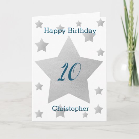 Carte Etoiles gris Aquarelle 10e anniversaire (Devant)