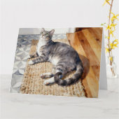 Carte Étude de chat tabby gris B à l'aquarelle (Fleur jaune)