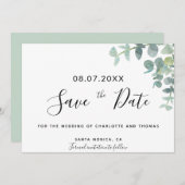 Carte Eucaluptus script mariage enregistrer la date (Devant / Derrière)