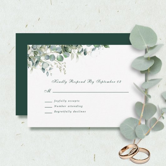 Carte Eucalyptus Aquarelle Série Vert Script RSVP