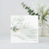 Carte Eucalyptus bleu or rose mariage script éthérique (Debout devant)