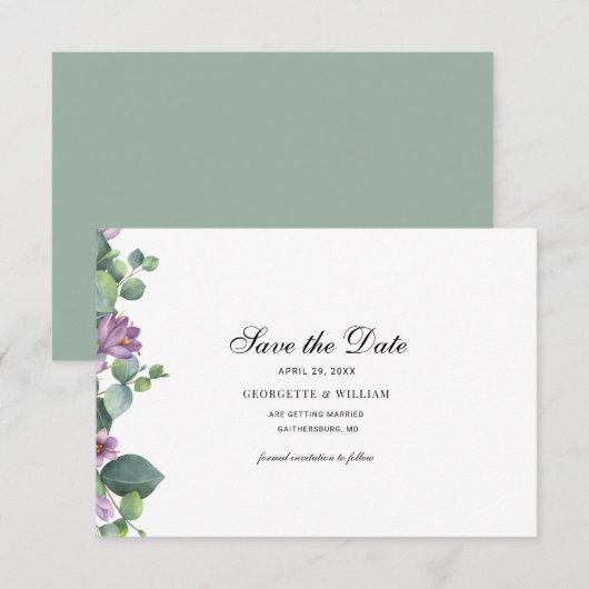 Carte Eucalyptus Botanical Script Wedding Enregistrer la (Devant / Derrière)