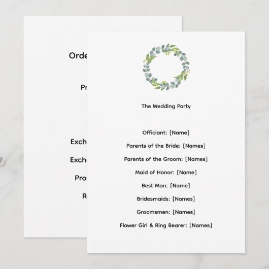 Carte Eucalyptus Botanical Wedding Ceremony Program (Devant / Derrière)