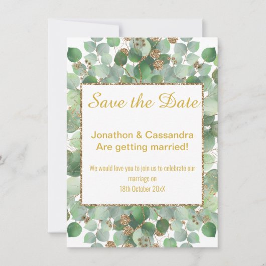 CARTE EUCALYPTUS FEAF GOLD SAGE CARRÉ ENREGISTRER LA DAT (Devant)