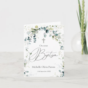 Carte Eucalyptus Foliage Croix Baptême bébé