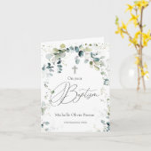 Carte Eucalyptus Foliage Croix Baptême bébé (Fleur jaune)