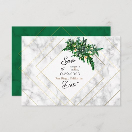 Carte Eucalyptus Foliage Rustique Marbre blanc vert (Devant / Derrière)