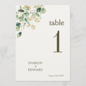 Carte Eucalyptus Green & Gold Mariage 5x7 Numéro de tabl (Dos)