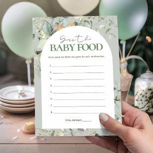 Carte Eucalyptus Guess the Baby Food Baby shower jeux