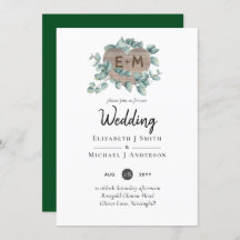 Eucalyptus Mariage - Aquarelle Verdure Monogramme