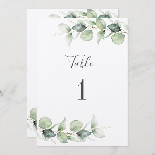 Carte Eucalyptus Mariage de verdure Tableau Numéro 1 Siè (Devant / Derrière)