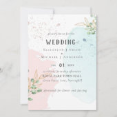 Carte Eucalyptus moderne Mariage bleu rose (Devant)