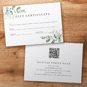 Carte Eucalyptus QR Code Certificat cadeau d'entreprise