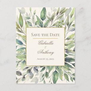 Carte Eucalyptus rustique Aquarelle Enregistrer la date