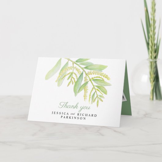 Carte Eucalyptus vert art mariage merci (Devant)