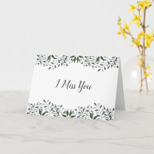 Carte Eucalyptus Vert Floral Je Vous Manque (Fleur jaune)