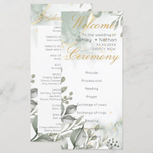 Carte Eucalyptus vert & or aquarelle Mariage