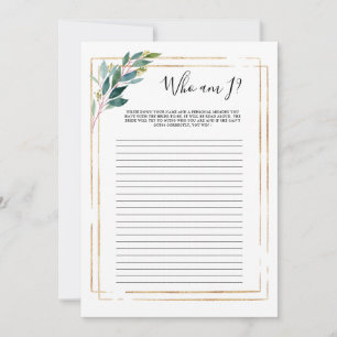 Carte Eucalyptus vert qui suis je jeu de Fête des mariée