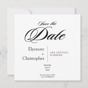 Carte Événement Mariage Minimal Carré Noir & Blanc Save