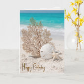 Carte Éventail marin d'anniversaire avec dollar de sable (Fleur jaune)