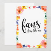 Carte Éventails de mariage Calligraphie Panneau floral a (Devant / Derrière)