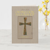 Carte Évêque Ordination Congratulations, croix en métal (Fleur jaune)
